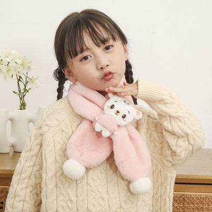 Pink unisex kids winter cartoon plush scarf, perfect warm accessory for baby clothing