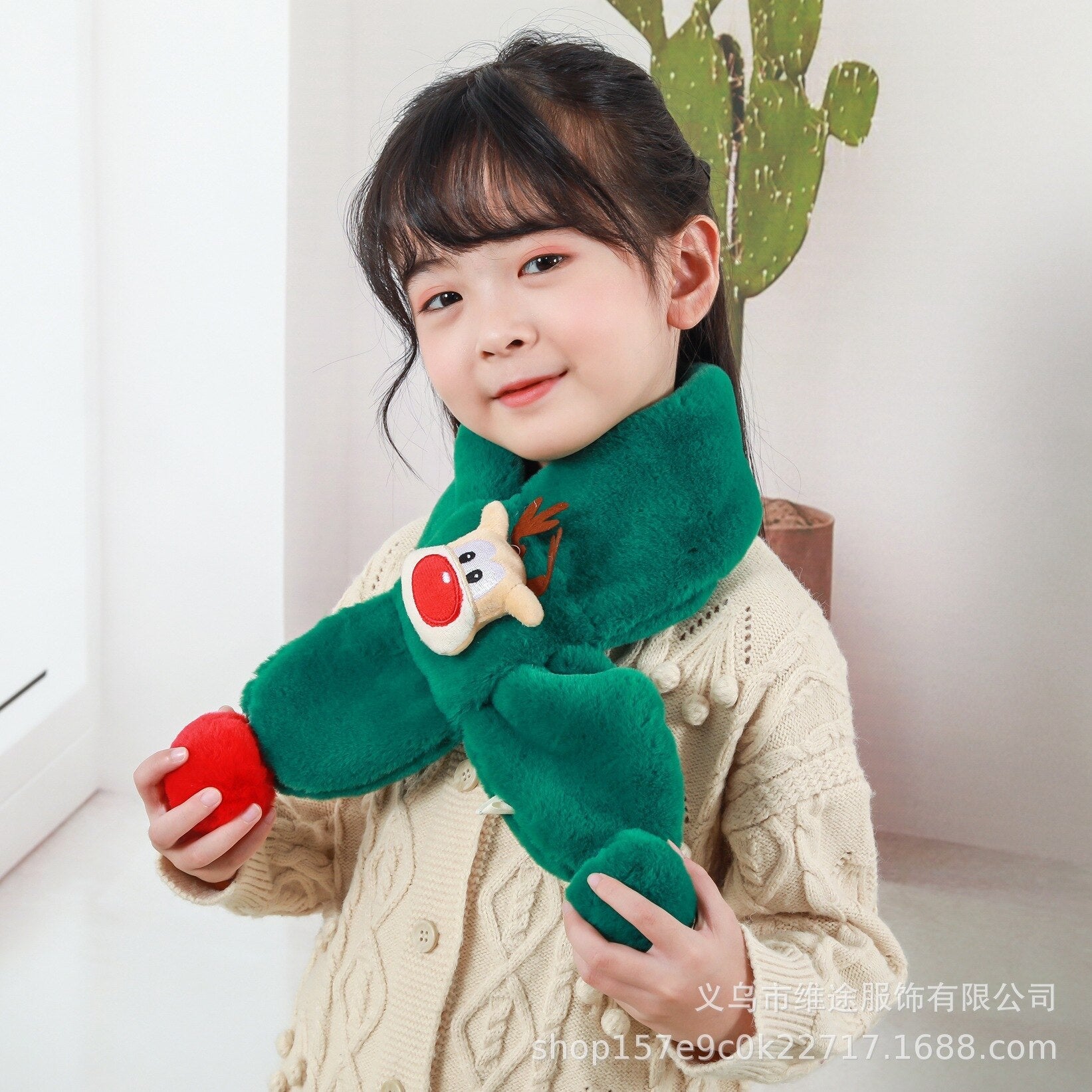 Unisex kids winter cartoon plush scarf with a cute bear design, soft and warm for babies