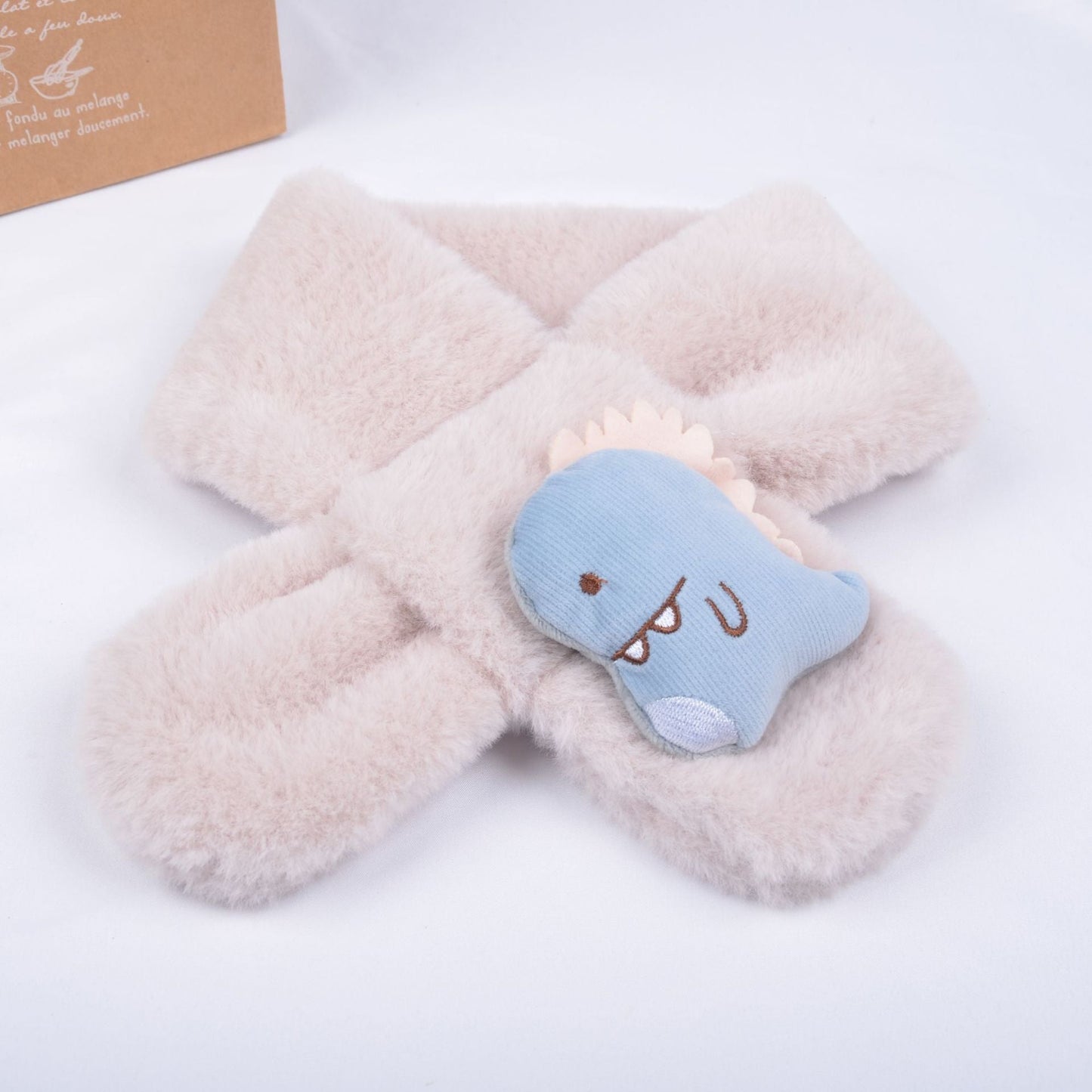 Sweet pink cartoon plush scarf for kids, a cuddly winter accessory for children's clothing