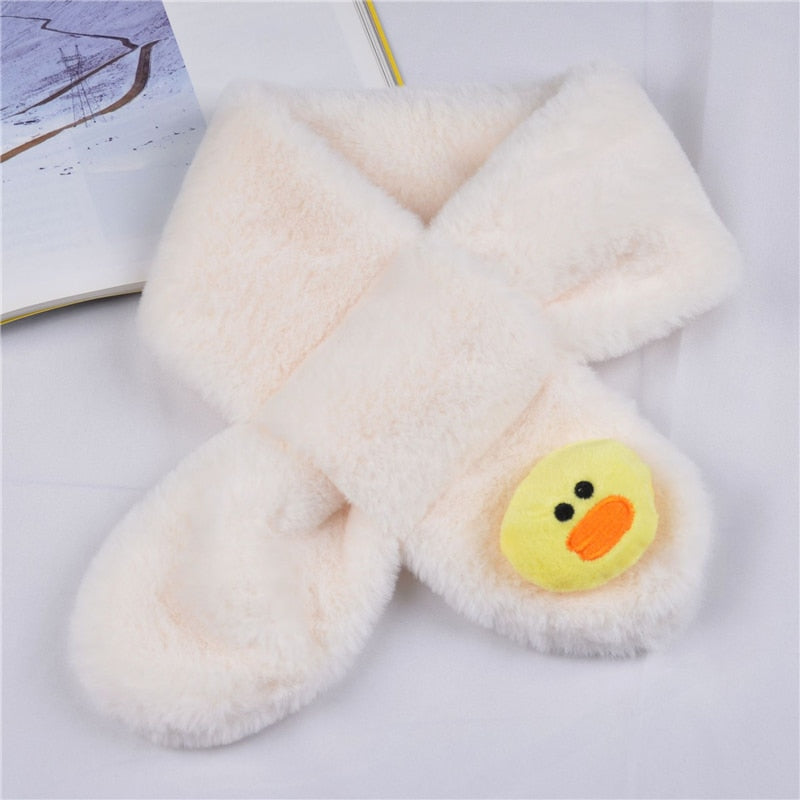 Yellow cartoon plush scarf for toddlers, a super soft winter accessory for sunny personalities