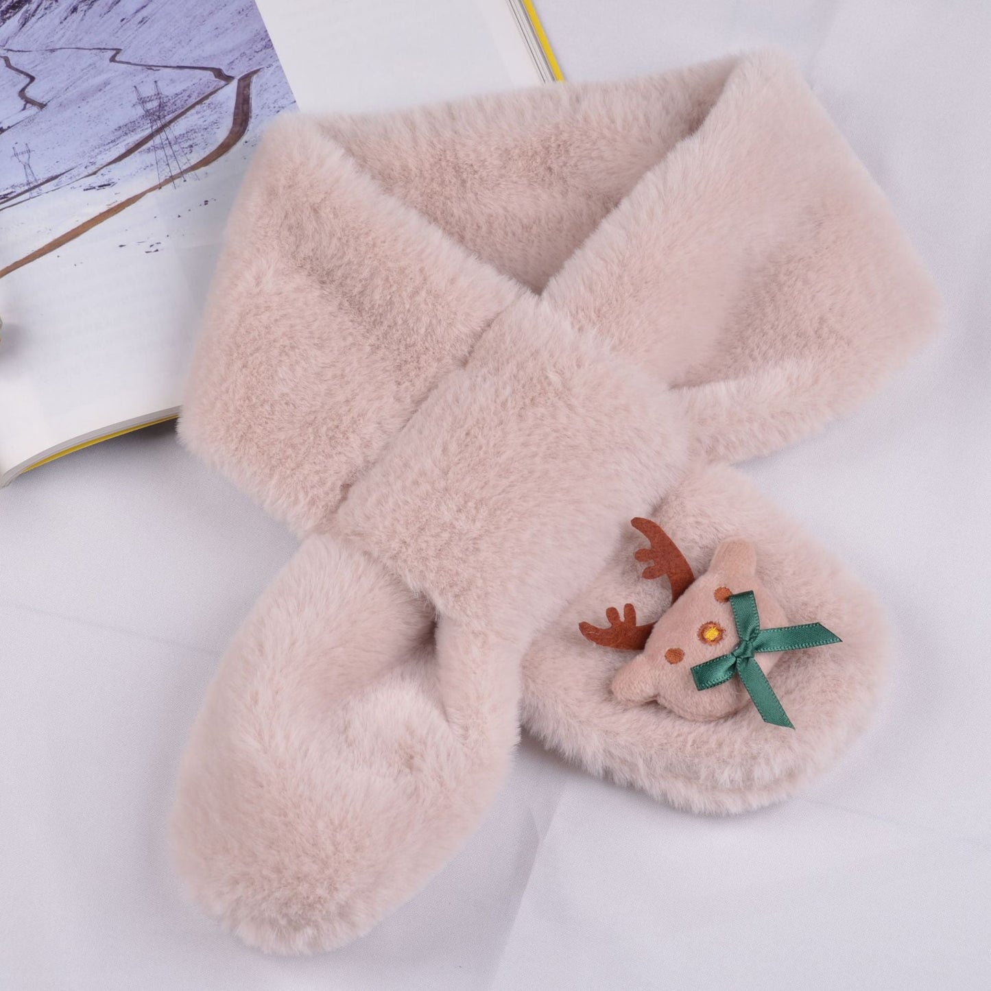 Orange cartoon plush scarf for kids, a delightful and bright winter accessory for joyous play
