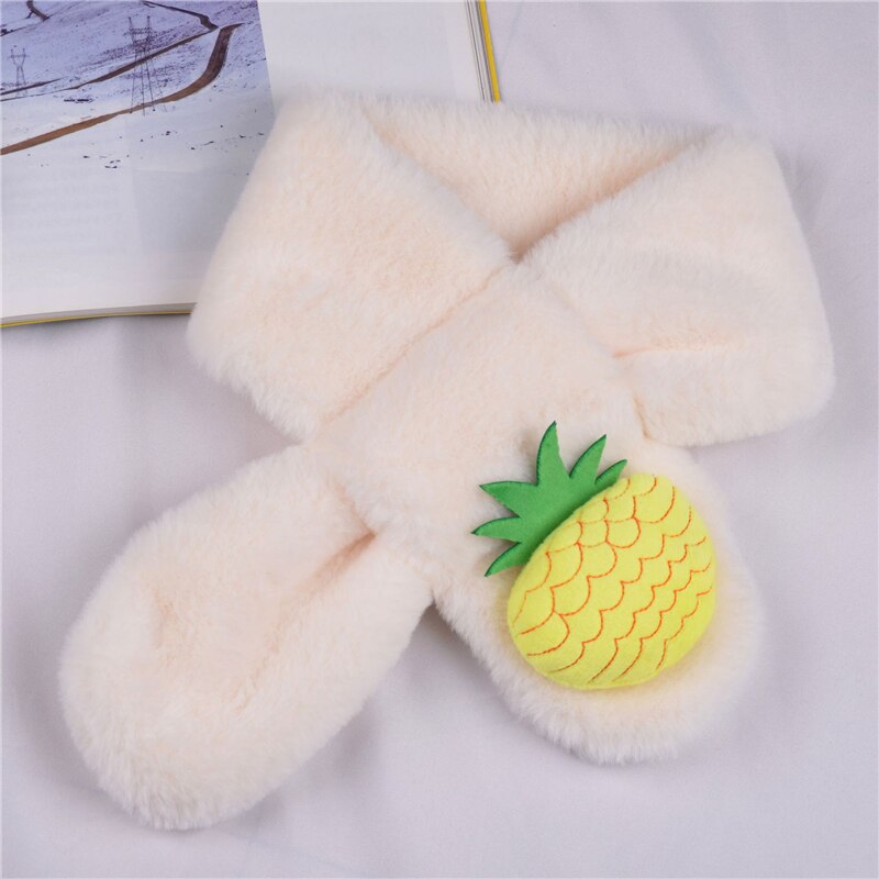 Purple unisex kids winter cartoon plush scarf featuring a magical creature, warm and enchanting