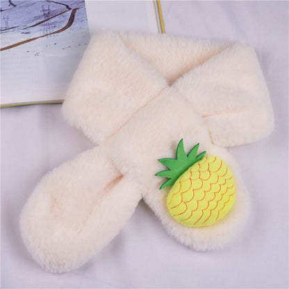 Purple unisex kids winter cartoon plush scarf featuring a magical creature, warm and enchanting