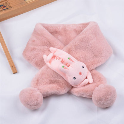 Red unisex kids winter cartoon plush scarf, a vibrant and cozy choice for a festive winter look