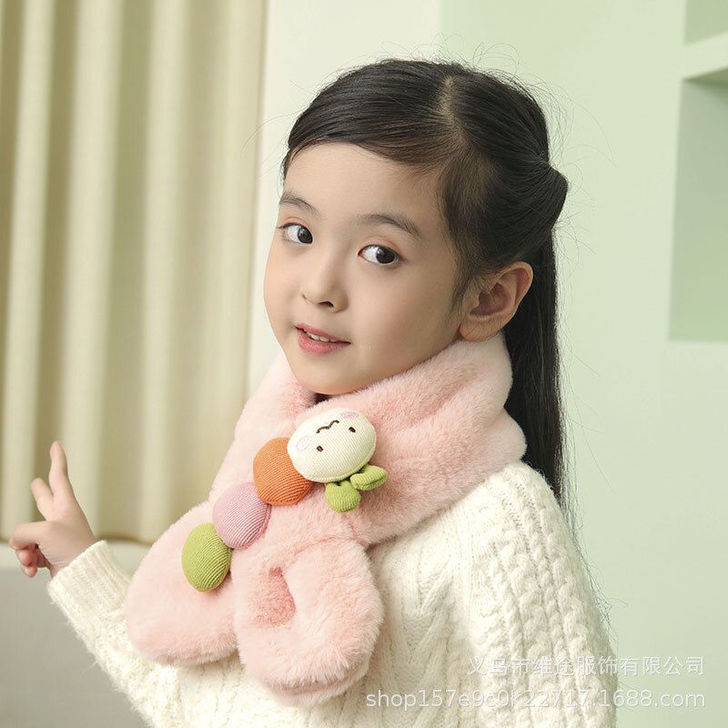Unisex kids winter cartoon plush scarf with an adorable fawn design, super soft and warm for baby