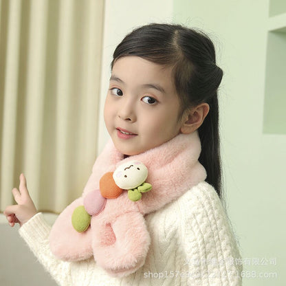 Unisex kids winter cartoon plush scarf with an adorable fawn design, super soft and warm for baby