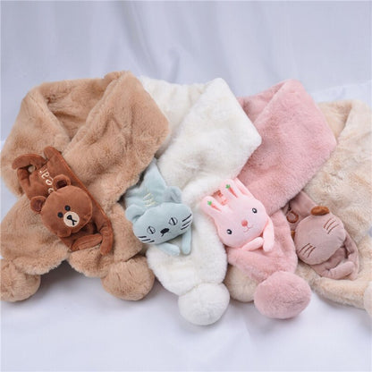 Colorful cartoon plush scarf for kids, a vibrant and warm winter accessory for toddler fashion
