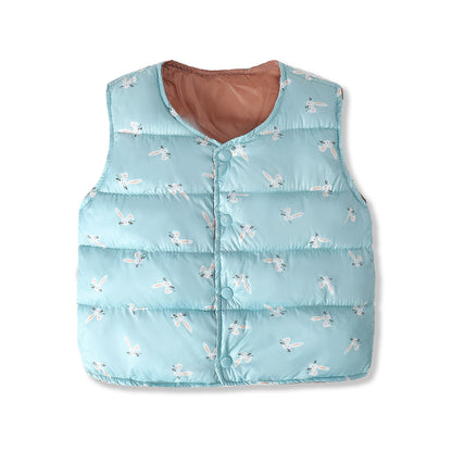 Toddler outerwear: red dinosaur puffer vest with cozy cotton blend, unisex infant jacket