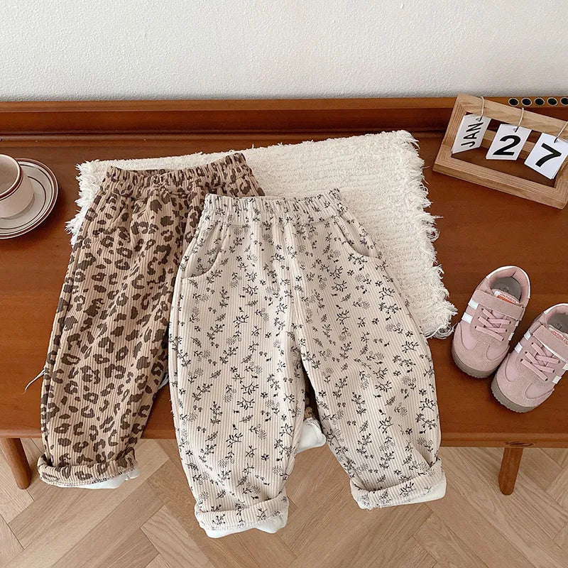 Toddler winter pants, unisex design with warm fur lining, comfy elastic waist for baby boys and girls