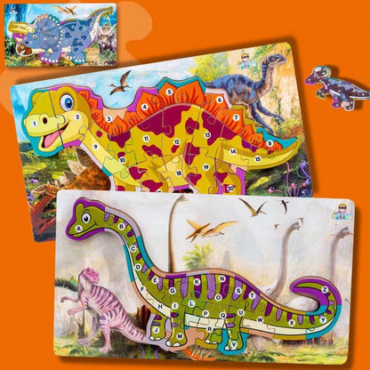 Unisex kids wooden dinosaur puzzle, colorful T-Rex, educational toddler toy, motor skills development