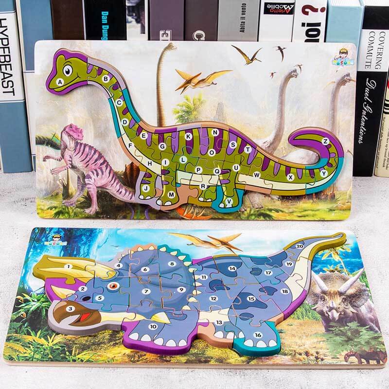 Wooden Brontosaurus dinosaur puzzle for kids, preschool learning toy, animal themed gift