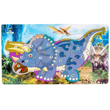 Unisex wooden dinosaur puzzle set, ideal for toddlers, fun animal learning toy