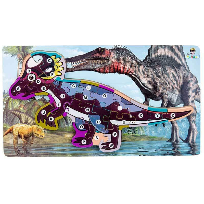 Colorful wooden dinosaur puzzle, develops hand-eye coordination in young children