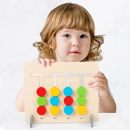 Unisex kids wooden four-color matching chess board game for toddlers, an educational preschool toy.