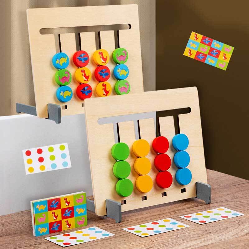 Wooden four-color matching chess board game, developing cognitive skills and fine motor for kids.
