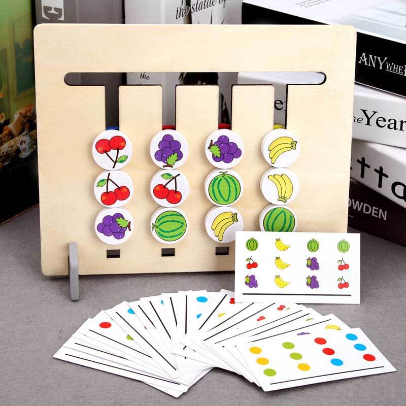 Colorful wooden four-color matching chess board, a durable educational toy for young kids.