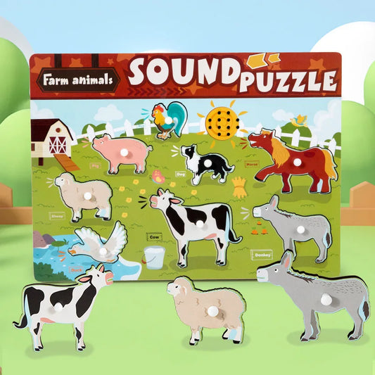 Unisex kids wooden sound & shape matching puzzle board for cognitive development and sensory play