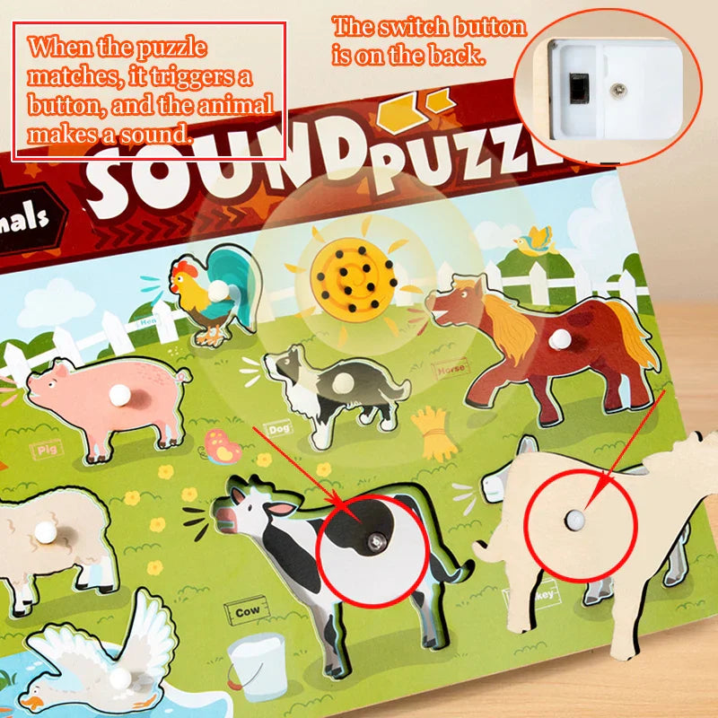 High-quality wooden toy, a sound & shape matching puzzle for teamwork and sensory play