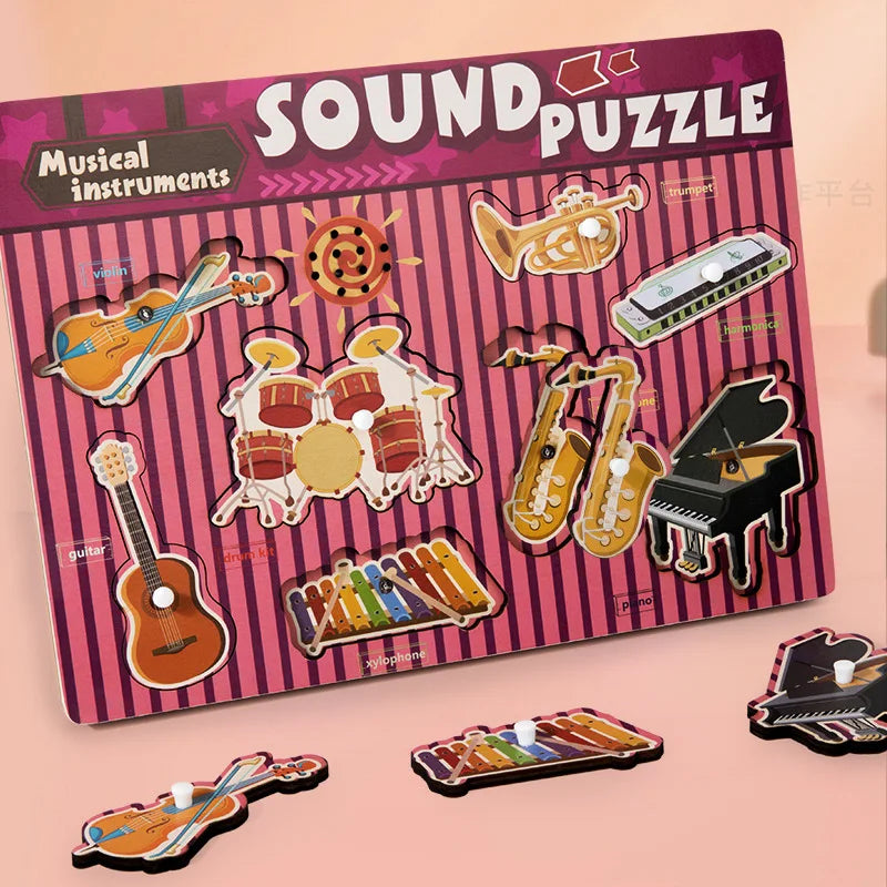 Preschool learning sound & shape puzzle board, an engaging wooden toy for cognitive development