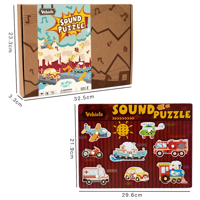 Sound & shape matching puzzle board, a durable wooden toy for young children's educational play
