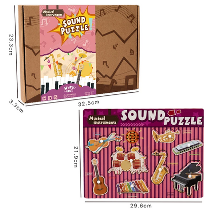 Unisex kids educational wooden puzzle board, combining sound and shape matching for sensory learning