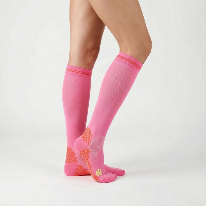Workout gear: Knee-high compression athletic socks for men & women, boosting performance.