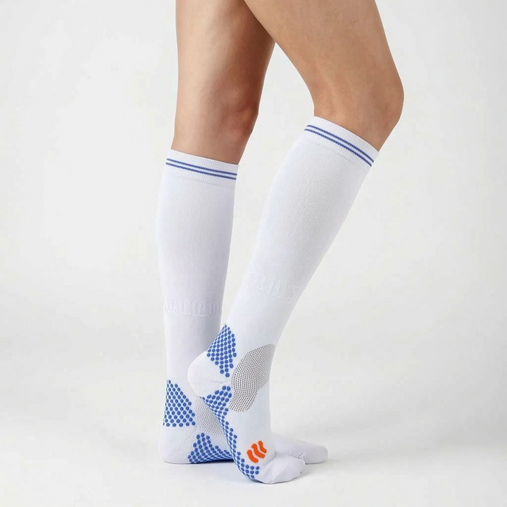 Athletic performance socks, knee-high, offering firm compression and excellent leg support.