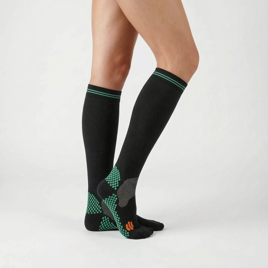 Compression exercise socks, unisex knee-high style, for running, gym, and outdoor activities.