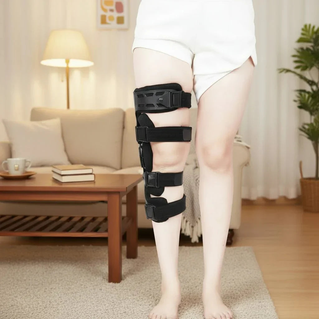 Adjustable knee brace offers targeted pain relief for osteoarthritis & sports injuries.