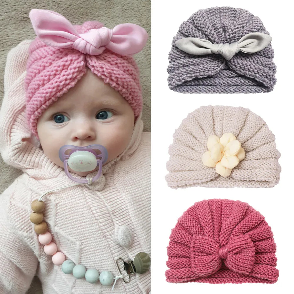 Unisex knitted baby beanie in vibrant candy colors, snug winter hat for infants