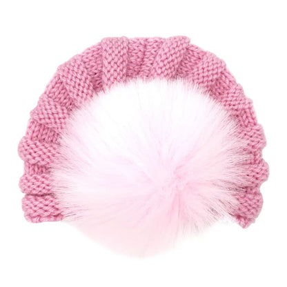 Knitted baby hat featuring a striped candy color pattern, fun winter infant accessory