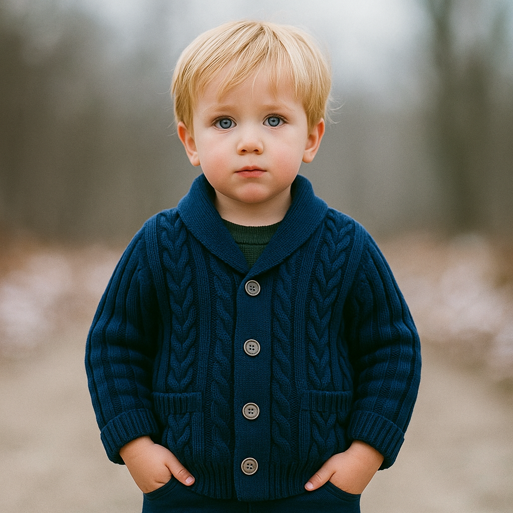 Unisex knitted long sleeve cardigan sweater for children, soft cotton blend.