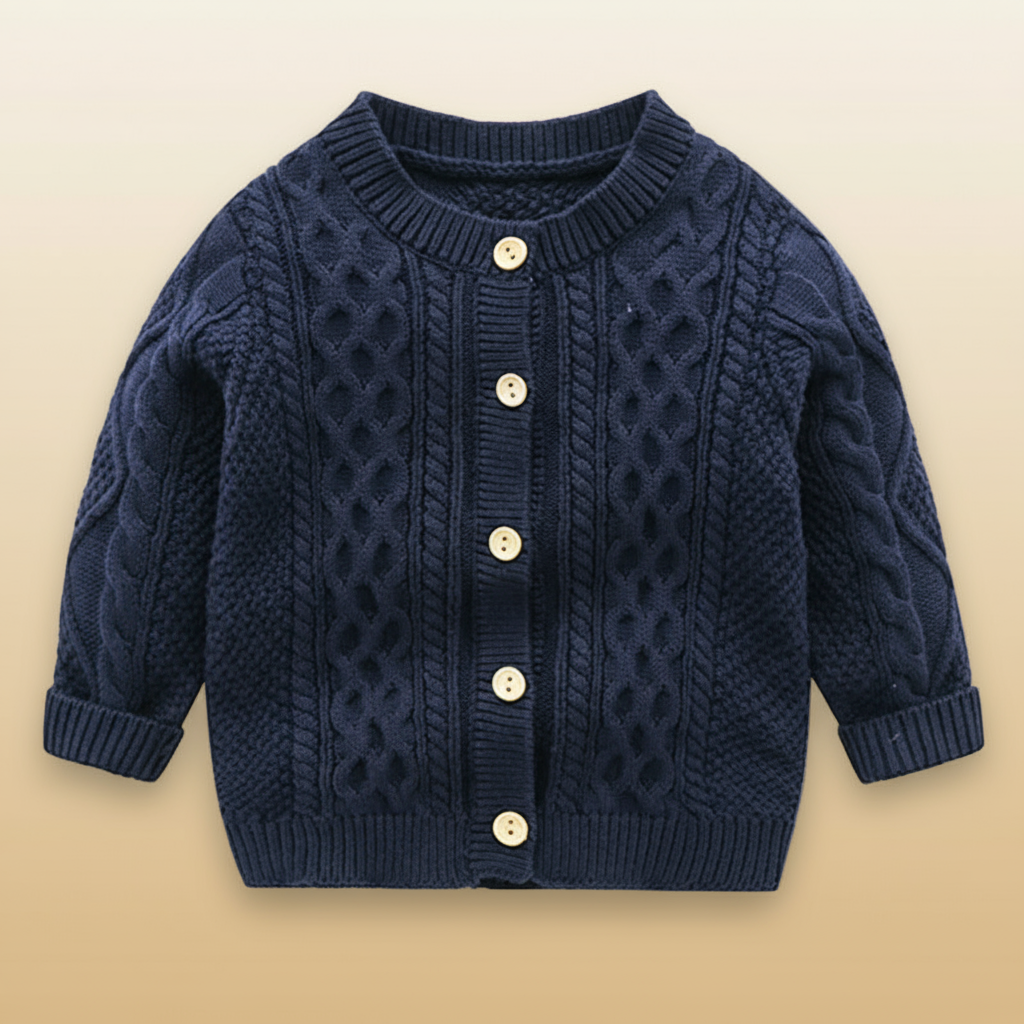 Baby clothes: soft knitted cardigan sweater with long sleeves, high quality cotton blend.