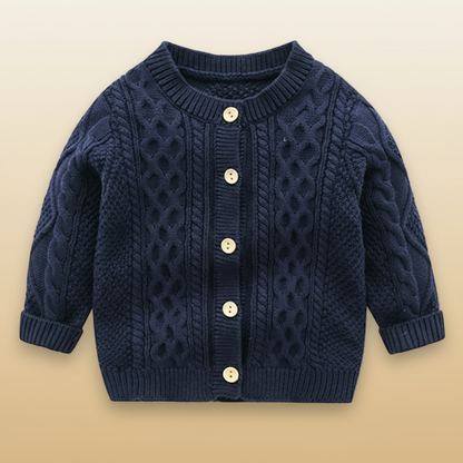 Baby clothes: soft knitted cardigan sweater with long sleeves, high quality cotton blend.
