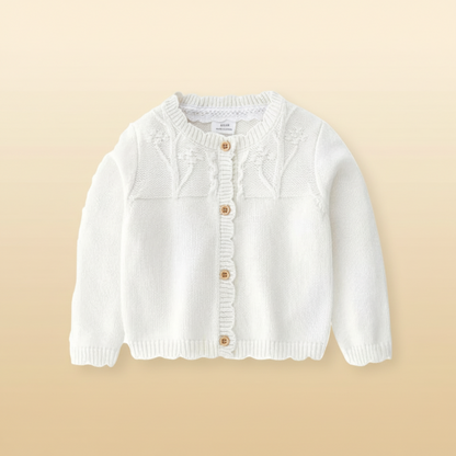 Kids long sleeve knitted cardigan, excellent for layering over any outfit.