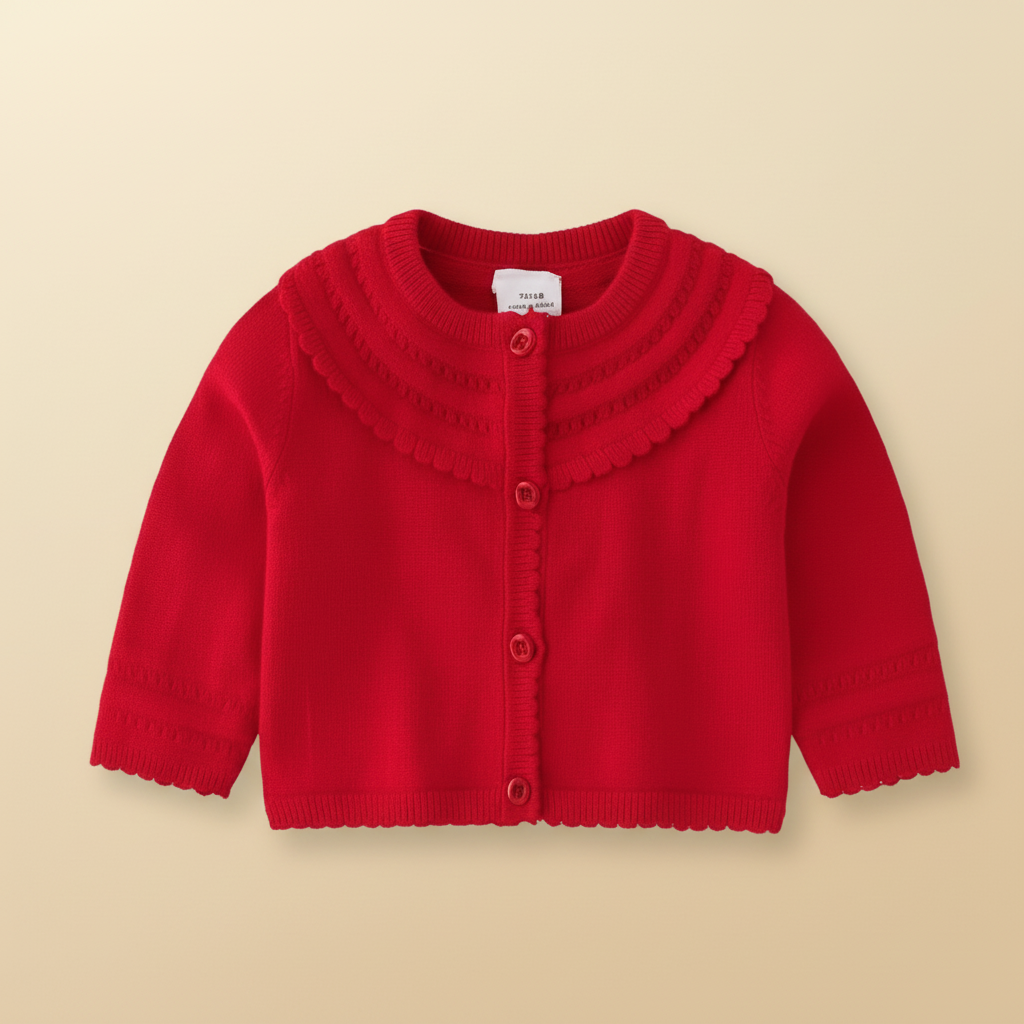 Cotton blend knitted cardigan for toddlers, comfortable and easy to care for.