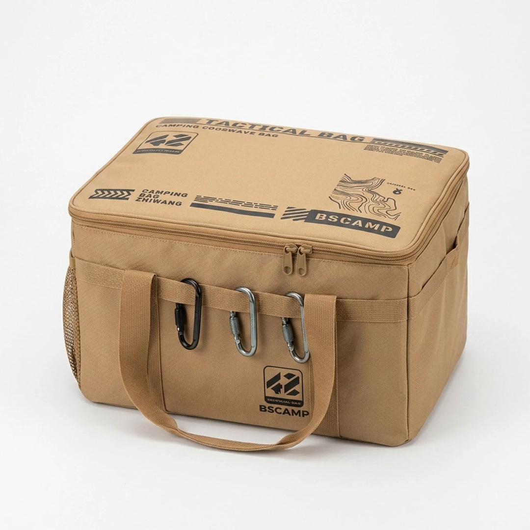 Essential large capacity camping organizer bag for outdoor adventure gear. Foldable utility storage for hiking.