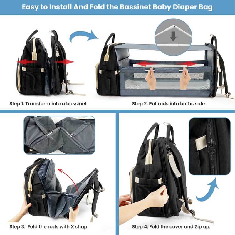 Stylish baby travel backpack organizer in black, perfect for carrying newborn baby care items.