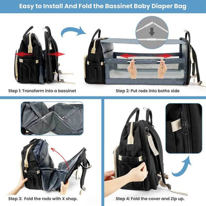 Stylish baby travel backpack organizer in black, perfect for carrying newborn baby care items.