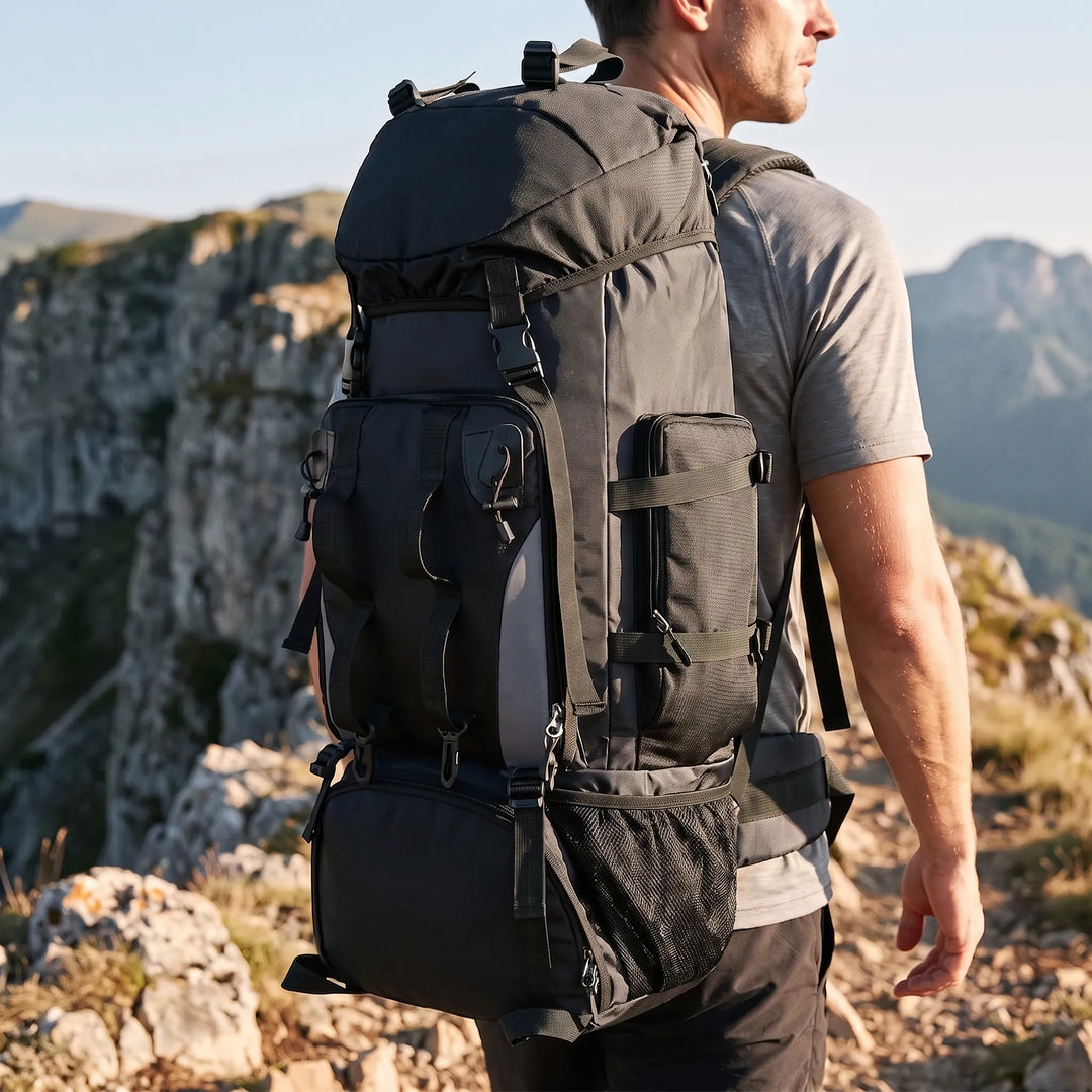 Unisex large capacity hiking backpack for camping & outdoor travel. Durable rucksack gear for adventure trekking.