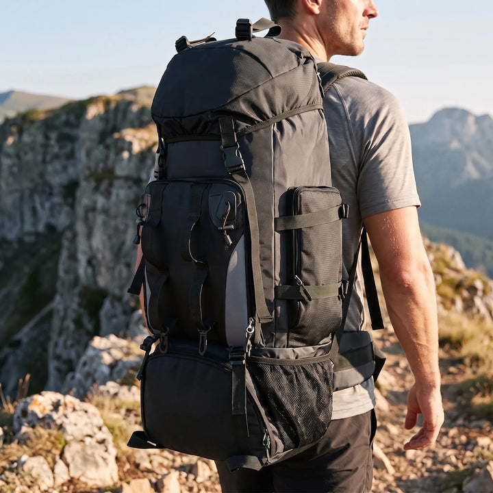 Unisex large capacity hiking backpack for camping & outdoor travel. Durable rucksack gear for adventure trekking.