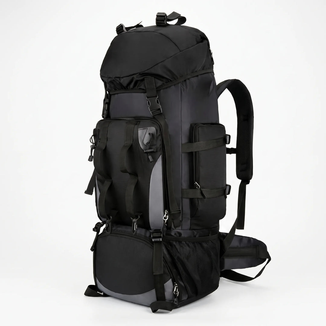 Water-resistant large capacity hiking backpack, perfect for rugged outdoor conditions, camping, and trekking trips.