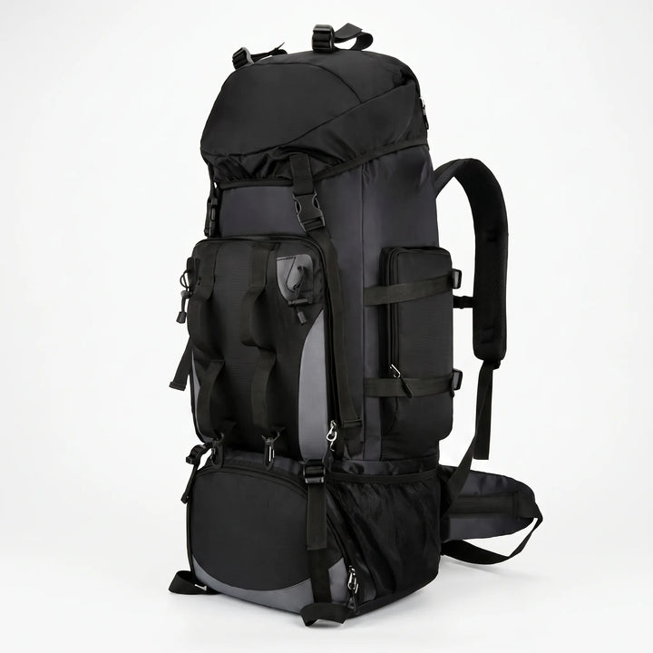 Water-resistant large capacity hiking backpack, perfect for rugged outdoor conditions, camping, and trekking trips.