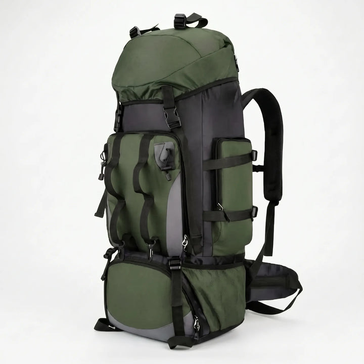 Comfortable unisex trekking backpack for extensive outdoor hikes, camping, and travel. Durable large capacity gear.