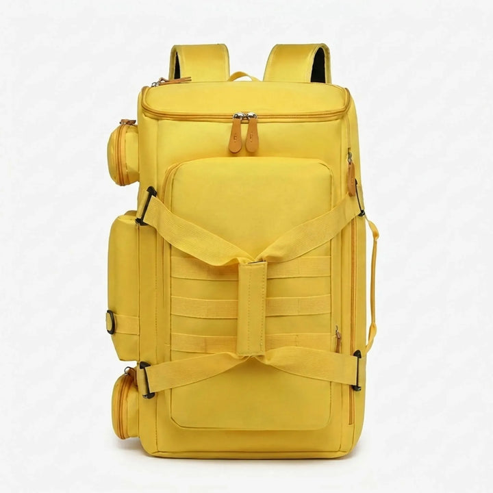 Durable nylon unisex travel backpack with large capacity, great for gym and air travel. Includes luggage sleeve.