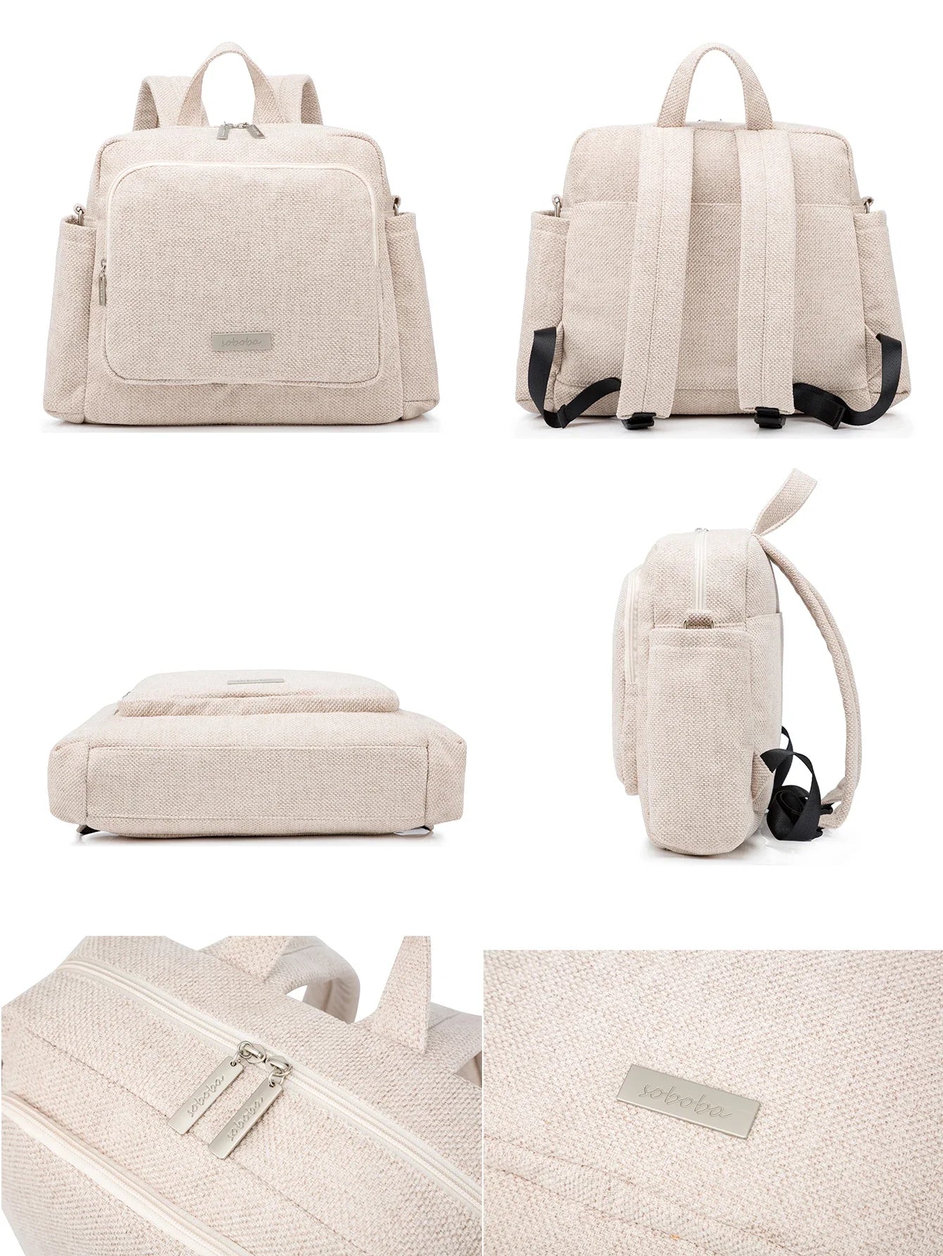 Waterproof diaper backpack, detail of durable, easy-to-clean material, ideal for baby messes