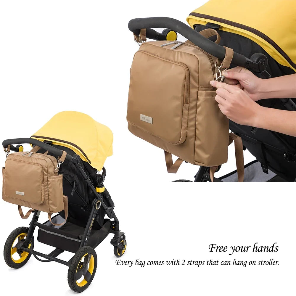Large capacity diaper backpack, back view, padded shoulder straps, for comfortable baby carrying