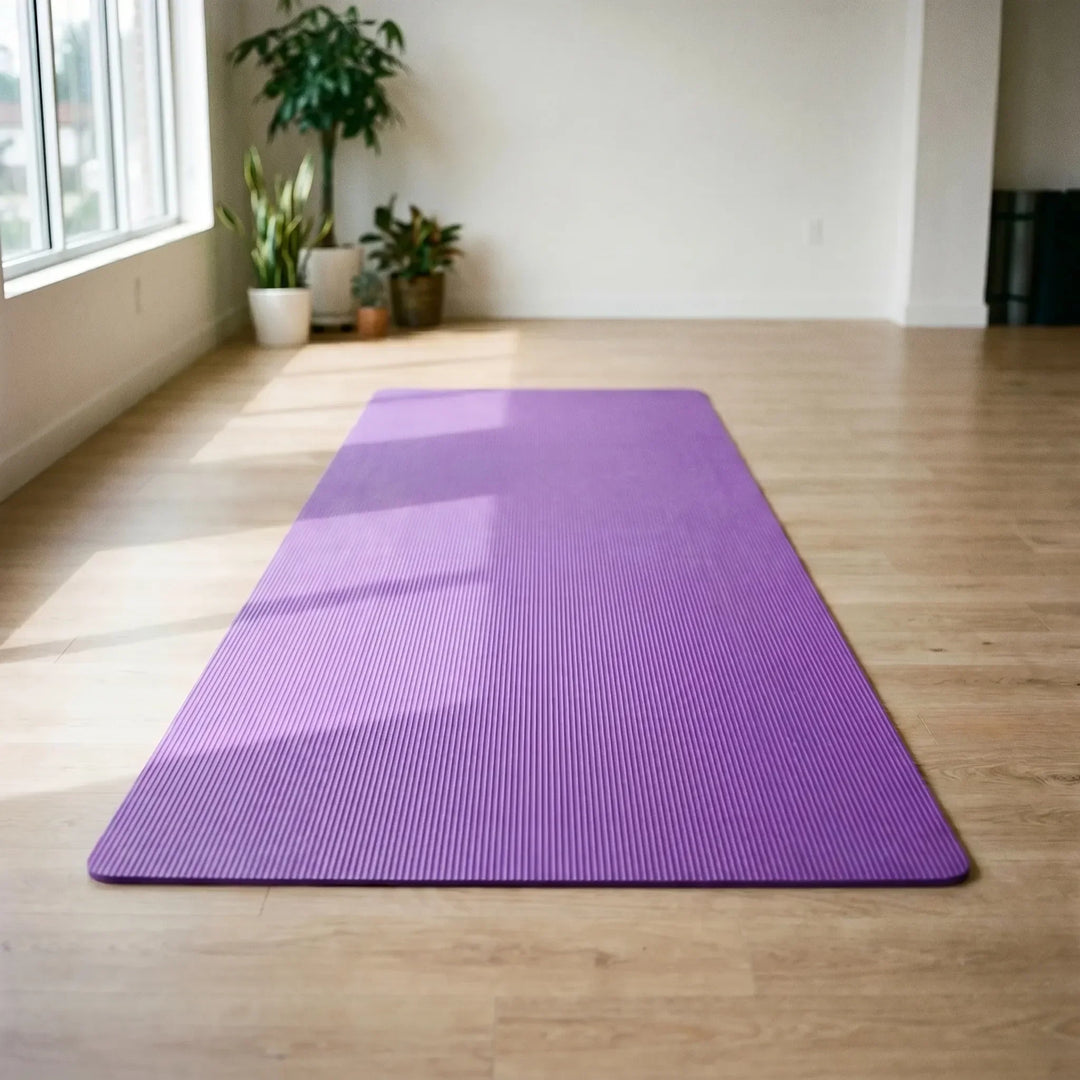 Unisex large, thick fitness mat for home workouts. Ideal for exercise, yoga & pilates. Non-slip for stability.