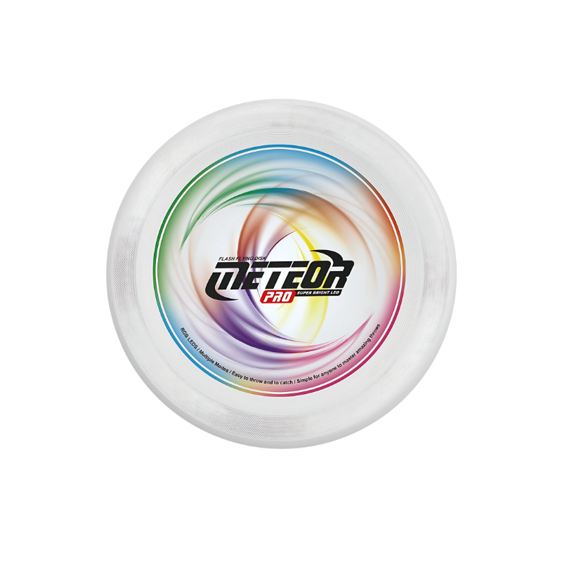 Hand holding a bright LED disc toy, ready for a fun, active play session outdoors.