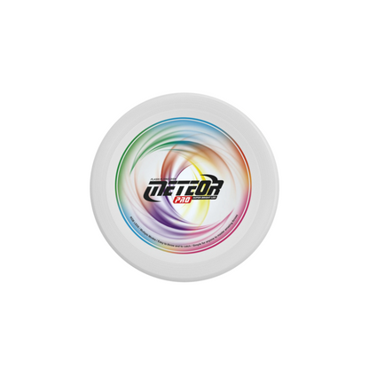Circular LED flying disc toy in mid-air, emitting a bright glow for visibility during night games.